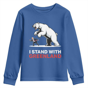 I Stand With Greenland Youth Sweatshirt Anti Fascist Political Parody Gift TS12 Royal Blue Print Your Wear