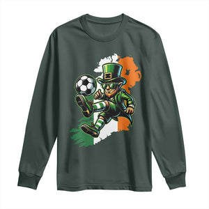 Funny Leprechaun Playing Soccer Long Sleeve Shirt St Patricks Day TS12 Dark Forest Green Print Your Wear