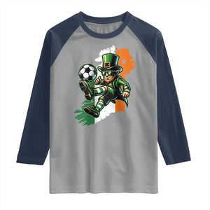 Funny Leprechaun Playing Soccer Raglan Shirt St Patricks Day TS12 Sport Gray Navy Print Your Wear