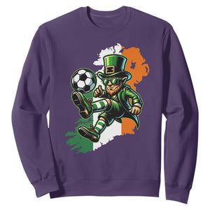 Funny Leprechaun Playing Soccer Sweatshirt St Patricks Day TS12 Purple Print Your Wear