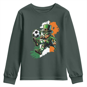 Funny Leprechaun Playing Soccer Youth Sweatshirt St Patricks Day TS12 Dark Forest Green Print Your Wear
