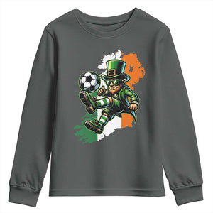 Funny Leprechaun Playing Soccer Youth Sweatshirt St Patricks Day TS12 Dark Heather Print Your Wear