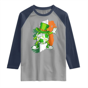 Funny Dabbing Soccer Ball Raglan Shirt St Patricks Day TS12 Sport Gray Navy Print Your Wear