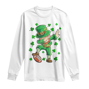 Dabbing Leprechaun Football St Patricks Day Boys Men Sports T-Shirt Long Sleeve Shirt TS12 White Print Your Wear
