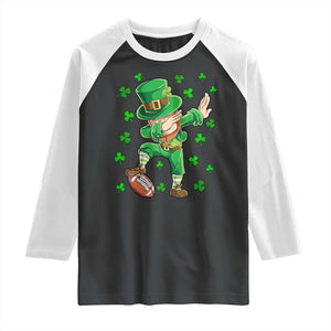 Dabbing Leprechaun Football St Patricks Day Boys Men Sports T-Shirt Raglan Shirt TS12 Black White Print Your Wear