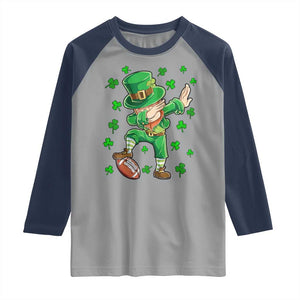 Dabbing Leprechaun Football St Patricks Day Boys Men Sports T-Shirt Raglan Shirt TS12 Sport Gray Navy Print Your Wear