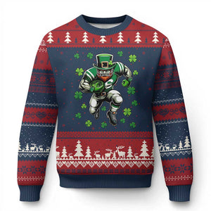 Leprechaun Football Dabbing Pose Ugly Christmas Sweater Lucky Irish Gift TS12 Navy Red Print Your Wear