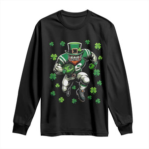 Leprechaun Football Dabbing Pose Long Sleeve Shirt Lucky Irish Gift TS12 Black Print Your Wear