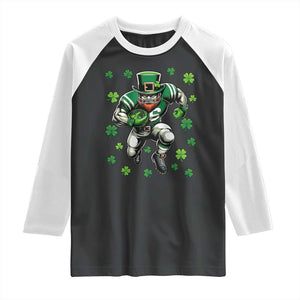 Leprechaun Football Dabbing Pose Raglan Shirt Lucky Irish Gift TS12 Black White Print Your Wear
