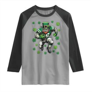Leprechaun Football Dabbing Pose Raglan Shirt Lucky Irish Gift TS12 Sport Gray Black Print Your Wear