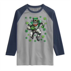 Leprechaun Football Dabbing Pose Raglan Shirt Lucky Irish Gift TS12 Sport Gray Navy Print Your Wear