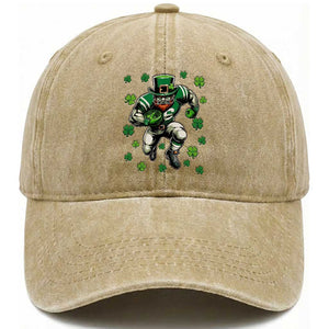 Leprechaun Football Dabbing Pose Washed Cotton Baseball Cap Lucky Irish Gift TS12 Print Your Wear