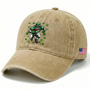 Leprechaun Football Dabbing Pose Washed Cotton Baseball Cap Lucky Irish Gift TS12 Print Your Wear