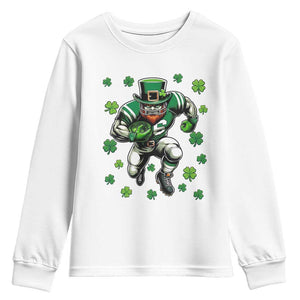 Leprechaun Football Dabbing Pose Youth Sweatshirt Lucky Irish Gift TS12 White Print Your Wear