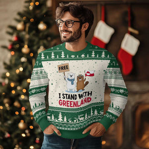 I Stand With Greenland Ugly Christmas Sweater Anti Authoritarian Political Gag Gift TS12 Beige Green Print Your Wear