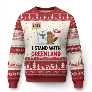 I Stand With Greenland Ugly Christmas Sweater Anti Authoritarian Political Gag Gift TS12 Beige Red Print Your Wear