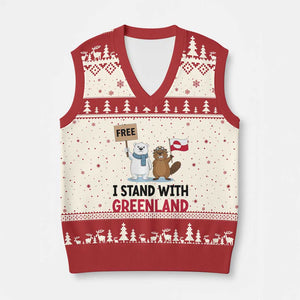 I Stand With Greenland V-Neck Knit Sweater Vest Anti Authoritarian Political Gag Gift TS12 Beige Red Print Your Wear
