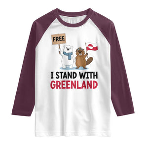 I Stand With Greenland Raglan Shirt Anti Authoritarian Political Gag Gift TS12 White Maroon Print Your Wear
