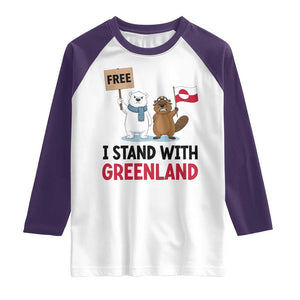 I Stand With Greenland Raglan Shirt Anti Authoritarian Political Gag Gift TS12 White Purple Print Your Wear
