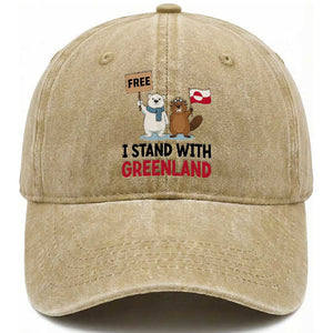 I Stand With Greenland Washed Cotton Baseball Cap Anti Authoritarian Political Gag Gift TS12 Print Your Wear