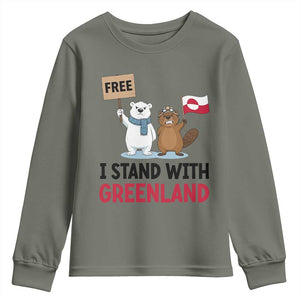 I Stand With Greenland Youth Sweatshirt Anti Authoritarian Political Gag Gift TS12 Military Green Print Your Wear