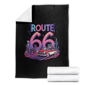 Route Highway 66 Americana Adventure Throw Blanket Cute Raccoon Driving Car TS12 Black Print Your Wear
