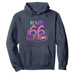 Route Highway 66 Americana Adventure Hoodie Cute Raccoon Driving Car TS12 Navy Print Your Wear