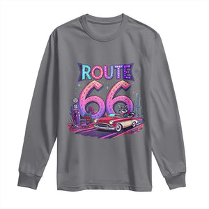 Route Highway 66 Americana Adventure Long Sleeve Shirt Cute Raccoon Driving Car TS12 Charcoal Print Your Wear