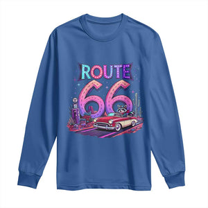 Route Highway 66 Americana Adventure Long Sleeve Shirt Cute Raccoon Driving Car TS12 Royal Blue Print Your Wear