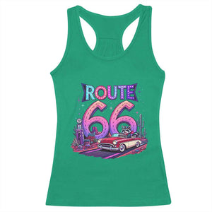 Route Highway 66 Americana Adventure Racerback Tank Top Cute Raccoon Driving Car TS12 Irish Green Print Your Wear