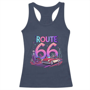 Route Highway 66 Americana Adventure Racerback Tank Top Cute Raccoon Driving Car TS12 Navy Print Your Wear