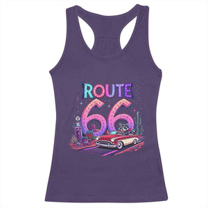 Route Highway 66 Americana Adventure Racerback Tank Top Cute Raccoon Driving Car TS12 Purple Print Your Wear