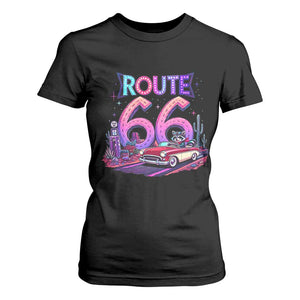 Route Highway 66 Americana Adventure T Shirt For Women Cute Raccoon Driving Car TS12 Black Print Your Wear