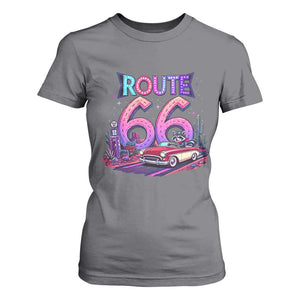 Route Highway 66 Americana Adventure T Shirt For Women Cute Raccoon Driving Car TS12 Charcoal Print Your Wear
