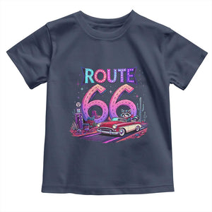 Route Highway 66 Americana Adventure Toddler T Shirt Cute Raccoon Driving Car TS12 Navy Print Your Wear