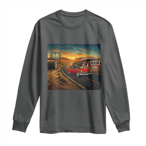 Route Highway 66 Raccoon Long Sleeve Shirt Americana Road Trip TS12 Dark Heather Print Your Wear