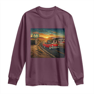Route Highway 66 Raccoon Long Sleeve Shirt Americana Road Trip TS12 Maroon Print Your Wear
