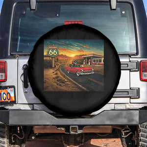 Route Highway 66 Raccoon Spare Tire Cover Americana Road Trip TS12 No hole Black Print Your Wear