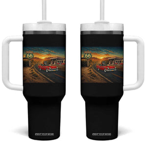 Route Highway 66 Raccoon Tumbler With Handle Americana Road Trip TS12 One Size: 40 oz Black Print Your Wear