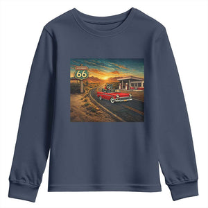 Route Highway 66 Raccoon Youth Sweatshirt Americana Road Trip TS12 Navy Print Your Wear