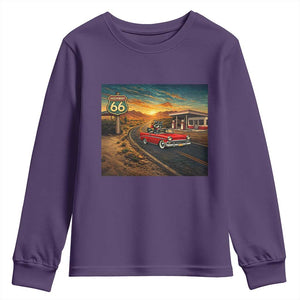 Route Highway 66 Raccoon Youth Sweatshirt Americana Road Trip TS12 Purple Print Your Wear