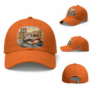 Route Highway 66 Cat Baseball Cap Americana Road Trip TS12 Baseball Cap Universal Fit Orange Print Your Wear