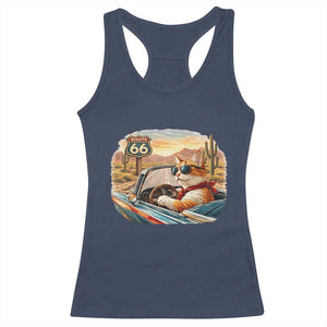 Route Highway 66 Cat Racerback Tank Top Americana Road Trip TS12 Navy Print Your Wear