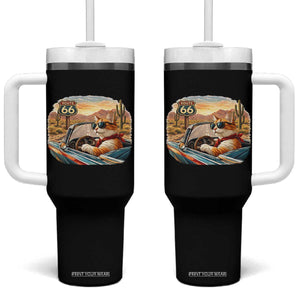 Route Highway 66 Cat Tumbler With Handle Americana Road Trip TS12 One Size: 40 oz Black Print Your Wear