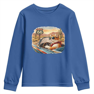 Route Highway 66 Cat Youth Sweatshirt Americana Road Trip TS12 Royal Blue Print Your Wear