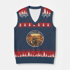 Route Highway 66 Motorcycle Cat V-Neck Knit Sweater Vest Road Trip Adventure TS12 Navy Red Print Your Wear