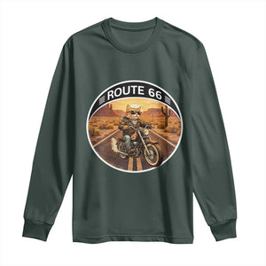 Route Highway 66 Motorcycle Cat Long Sleeve Shirt Road Trip Adventure TS12 Dark Forest Green Print Your Wear