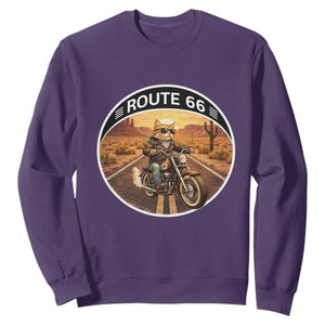 Route Highway 66 Motorcycle Cat Sweatshirt Road Trip Adventure TS12 Purple Print Your Wear