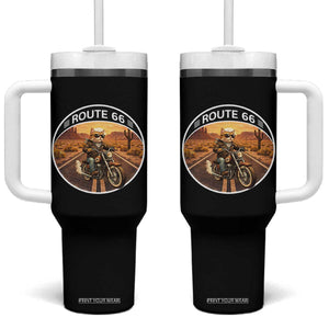 Route Highway 66 Motorcycle Cat Tumbler With Handle Road Trip Adventure TS12 One Size: 40 oz Black Print Your Wear