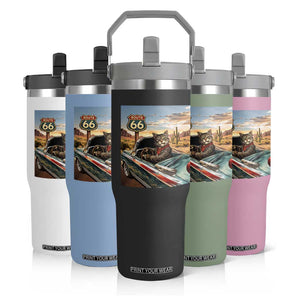 Funny Route Highway 66 Cat Lover Flip Straw Tumbler Mother Road Travel Gift TS12 Print Your Wear
